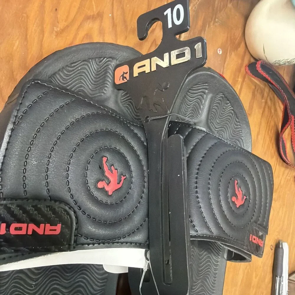 AND1 Men's Athletic Adjustable Swirl Slide Sandals in Black Size 10 NWT